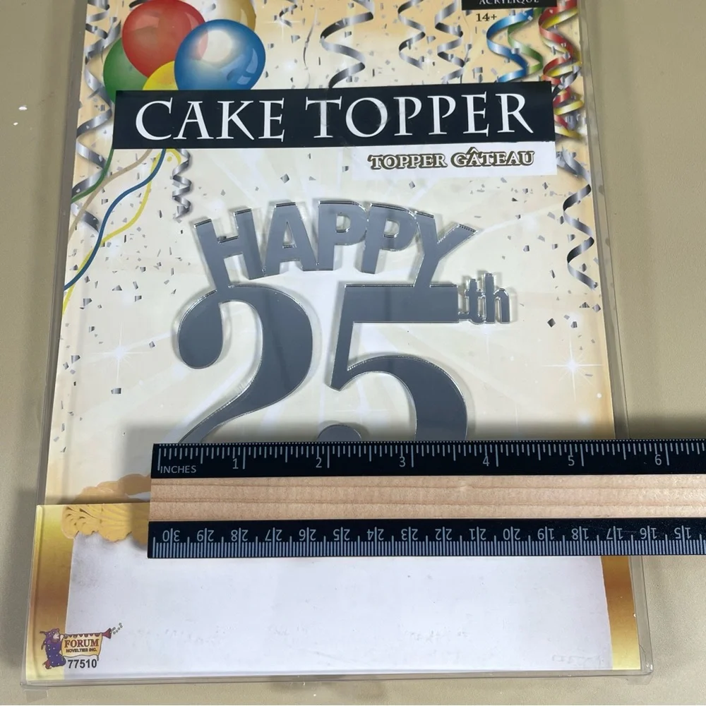NWT Happy 25th Acrylic Mirrored Cake Topper